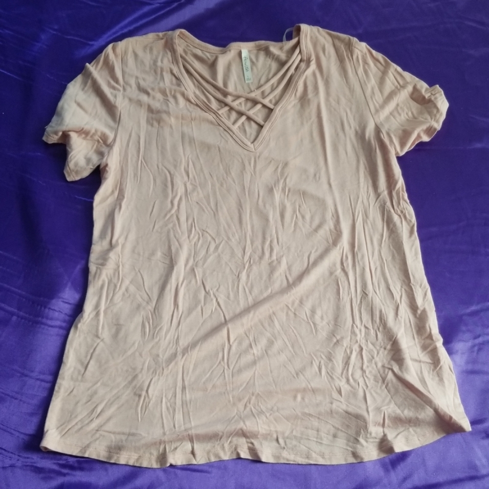 Pink V-neck Cross Top